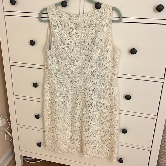 LOFT White Lace Dress with Powder Blue Underlay - Picture 4 of 4